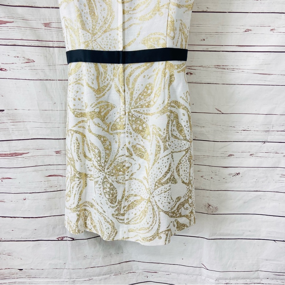 Lilly Pulitzer‎ Laidle Dress Women’s 10 Gold Metallic Shift Beaded V-Neck - Picture 6 of 15